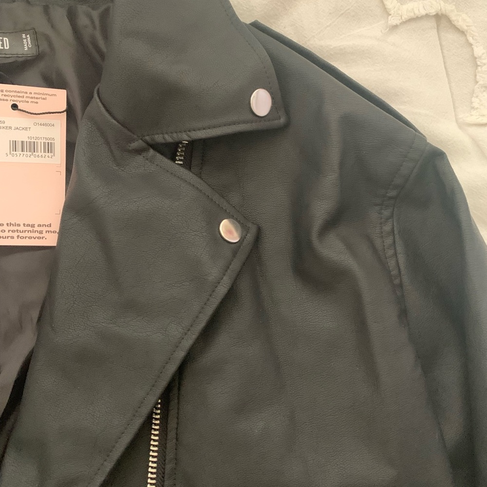 Missguided Boyfriend Faux Leather Biker Jacket Black - Picture 6 of 10